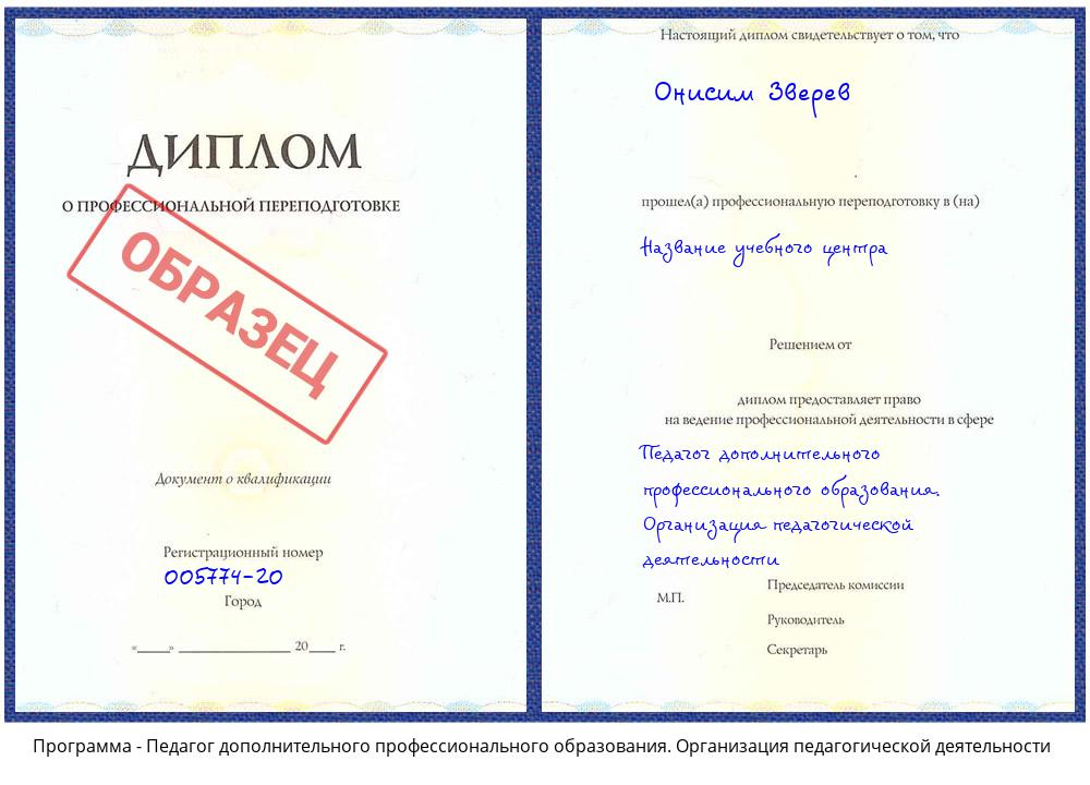 Педагог дополнительного профессионального образования. Организация педагогической деятельности Жуковский