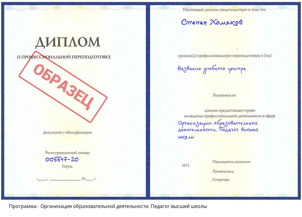 Организация образовательной деятельности. Педагог высшей школы Жуковский