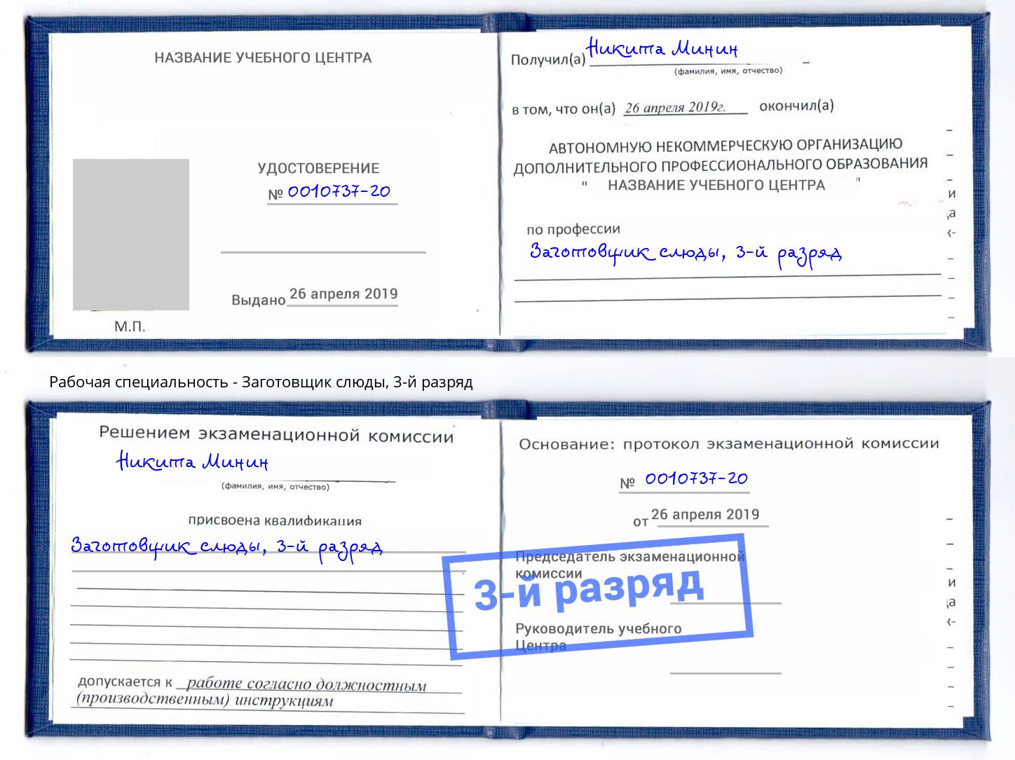 корочка 3-й разряд Заготовщик слюды Жуковский