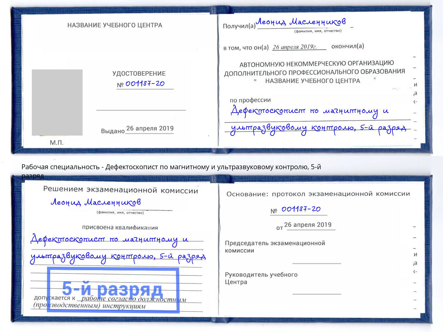 корочка 5-й разряд Дефектоскопист по магнитному и ультразвуковому контролю Жуковский