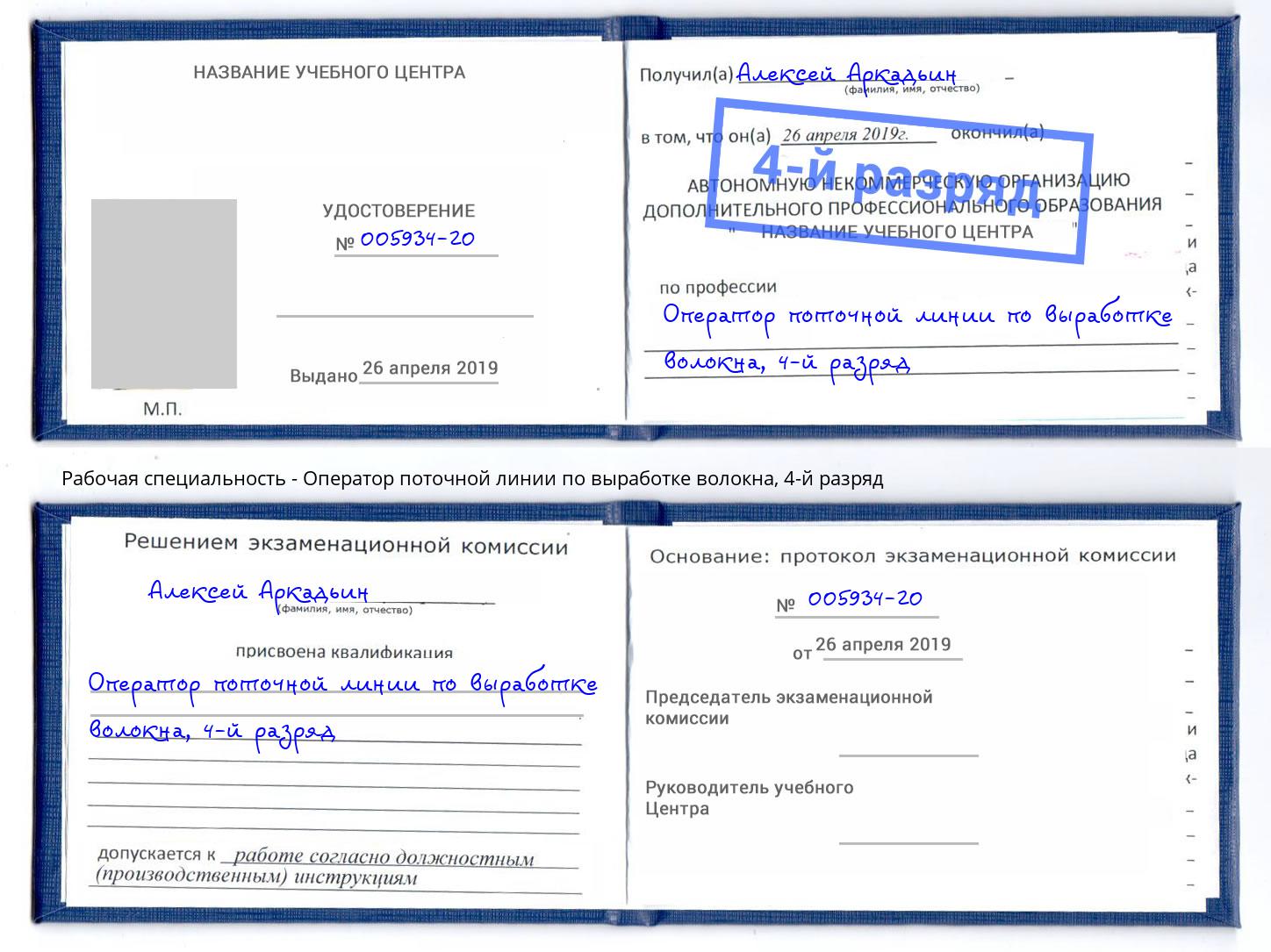 корочка 4-й разряд Оператор поточной линии по выработке волокна Жуковский